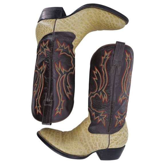 Bull Rider Men 9.5 Unique Color Golden Yellow Brown Leather Cowboy Western Boots - Picture 9 of 16